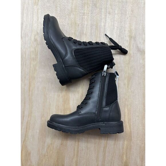 Girls Combat Boots Sam Edelman Sz 12 Black Leather Chunky Heel Lace Up Comfort - Picture 2 of 7
